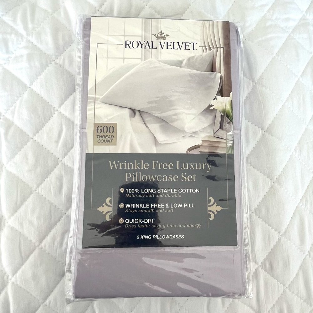 New Royal Velvet Wrinkle Free Luxury Pillowcase Set 600 Thread Count